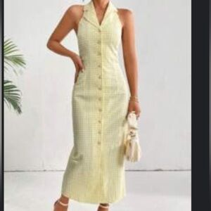 Yellow Plaid Dress Small Midi